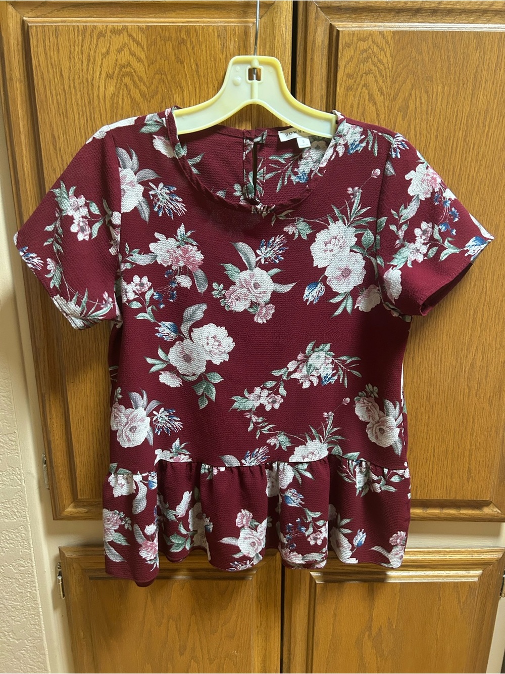$15 Downeast Floral Peplum Short-Sleeve Top